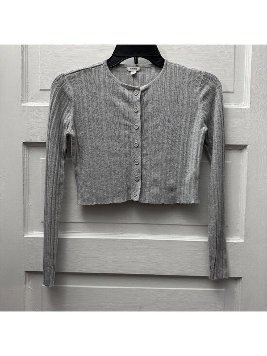 Garage Sweaters - Garage Gray Rib Knit Cropped Cardigan Top Petite Small Y2K Minimalist